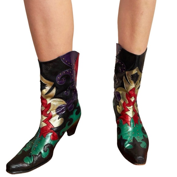 Vintage Margaret Jerrold leather pieced Boots sz 9.5 designer Margaret Clark - Picture 4 of 10